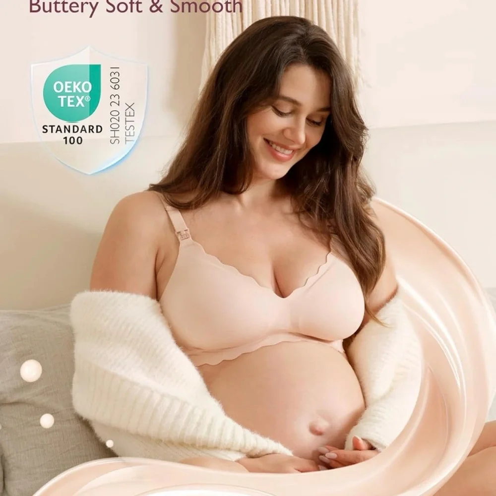 MomCozy Elegant Women's Nursing Bra Trio - Black, Cream, Tan. 2XL - Picture 2 of 8